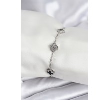 316L Çelik Gümüş Renk Siyah ve Zirkon Taşlı Baby Boy Yonca Kadın Bileklik - TJ-BB7954