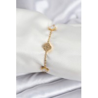 316L Çelik Gold Renk Beyaz ve Zirkon Taşlı Baby Boy Yonca Kadın Bileklik TJ-BB7955
