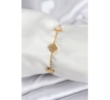 316L Çelik Gold Renk Beyaz ve Zirkon Taşlı Baby Boy Yonca Kadın Bileklik - TJ-BB7955