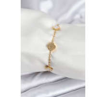 316L Çelik Gold Renk Beyaz ve Zirkon Taşlı Baby Boy Yonca Kadın Bileklik - TJ-BB7955