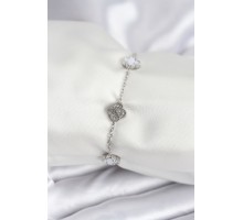 316L Çelik Gümüş Renk Beyaz ve Zirkon Taşlı Baby Boy Yonca Kadın Bileklik - TJ-BB7956