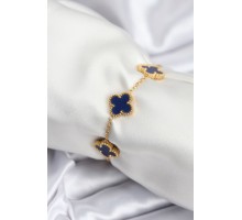 316L Çelik Zincir Gold Renk Lacivert Yonca Kadın Bileklik - TJ-BB7957