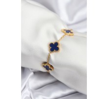 316L Çelik Zincir Gold Renk Lacivert Yonca Kadın Bileklik - TJ-BB7957