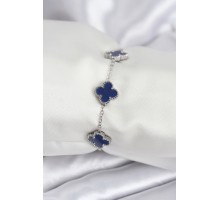 316L Çelik Zincir Gümüş Renk Lacivert Yonca Kadın Bileklik - TJ-BB7958