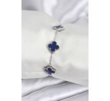 316L Çelik Zincir Gümüş Renk Lacivert Yonca Kadın Bileklik - TJ-BB7958