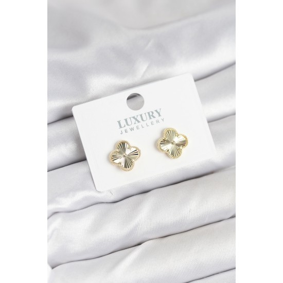 Pirinç Gold Renk Tekli Yonca Kadın Küpe - TJ-BKP11232