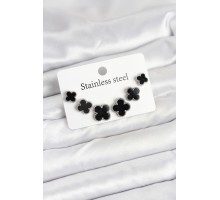 316L Çelik Gümüş Siyah Renk 3 Boy Yonca Küpe Seti - TJ-BKP11234