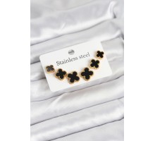 316L Çelik Gold Siyah Renk 3 Boy Yonca Küpe Seti - TJ-BKP11235