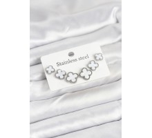 316L Çelik Gümüş Beyaz Renk 3 Boy Yonca Küpe Seti - TJ-BKP11236