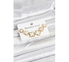 316L Çelik Gold Beyaz Renk 3 Boy Yonca Küpe Seti - TJ-BKP11237