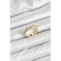 Pirinç Gold Renk Zirkon Taşlı Vintage Kadın Yüzük TJ-BYK3832