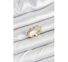 Pirinç Gold Renk Zirkon Taşlı Vintage Kadın Yüzük - TJ-BYK3832