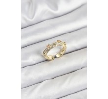 Pirinç Gold Renk Zirkon Taşlı Vintage Kadın Yüzük - TJ-BYK3832