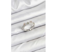 Pirinç Gümüş Renk Zirkon Taşlı Vintage Kadın Yüzük - TJ-BYK3833