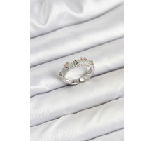 Pirinç Gümüş Renk Zirkon Taşlı Vintage Kadın Yüzük - TJ-BYK3833