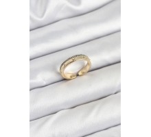 Pirinç Gold Renk Sıralı Zirkon Taşlı Kutup Yıldızı Model Kadın Yüzük - TJ-BYK3836