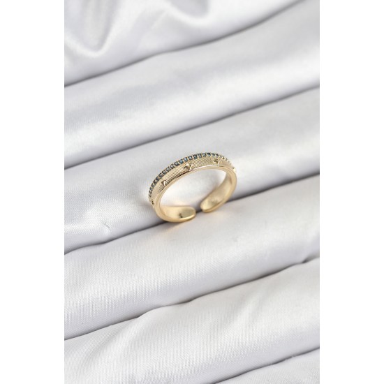 Pirinç Gold Renk Sıralı Zirkon Taşlı Kutup Yıldızı Model Kadın Yüzük - TJ-BYK3836