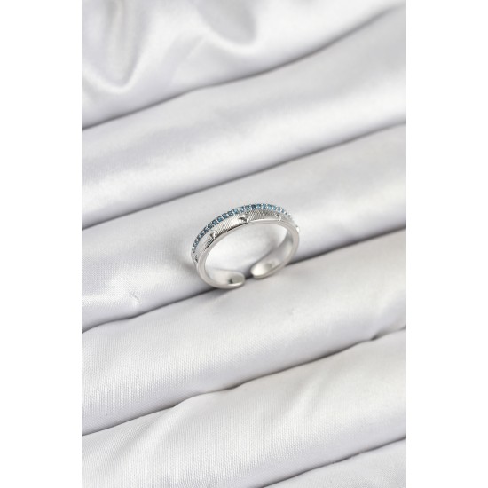 Pirinç Gümüş Renk Sıralı Zirkon Taşlı Kutup Yıldızı Model Kadın Yüzük - TJ-BYK3837