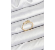 Pirinç Gold Renk Kalpli Detaylı Zirkon Taşlı Kadın Yüzük - TJ-BYK3840