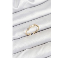 Pirinç Gold Renk Minimal Yonca Detaylı Kadın Yüzük - TJ-BYK3842