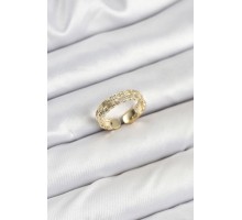Pirinç Gold Renk Zirkon Taşlı Sırım Kadın Yüzük - TJ-BYK3846