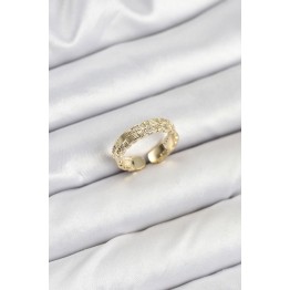 Pirinç Gold Renk Zirkon Taşlı Sırım Kadın Yüzük TJ-BYK3846