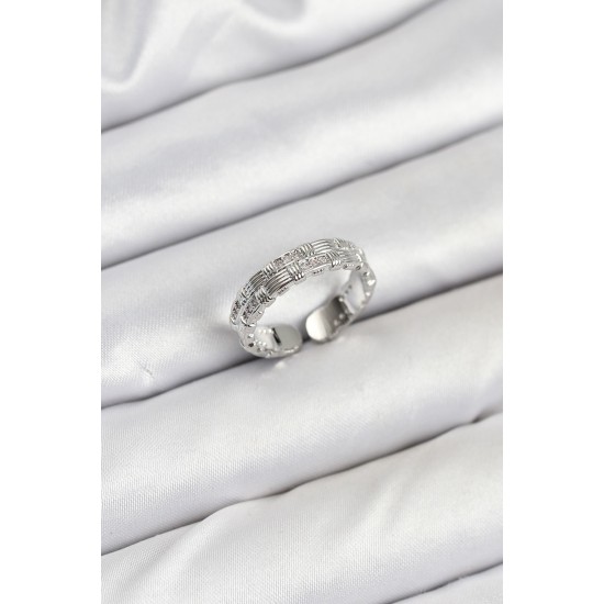 Pirinç Gümüş Renk Zirkon Taşlı Sırım Kadın Yüzük - TJ-BYK3847