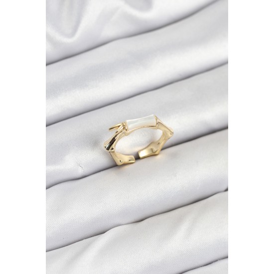 Pirinç Gold Renk Kemik Model Kadın Yüzük - TJ-BYK3848