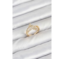 Pirinç Gold Renk Zirkon Taşlı Kelebek Model Kadın Yüzük - TJ-BYK3850