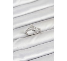 Pirinç Gümüş Renk Zirkon Taşlı Kelebek Model Kadın Yüzük - TJ-BYK3851