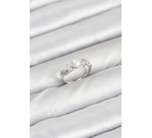 Pirinç Gümüş Renk Zirkon Taşlı İncili Model Kadın Yüzük - TJ-BYK3853