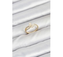 Pirinç Gold Renk Kelebek Zirkon Taşlı Kadın Yüzük - TJ-BYK3854