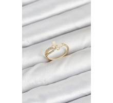 Pirinç Gold Renk Kelebek Zirkon Taşlı Kadın Yüzük - TJ-BYK3854