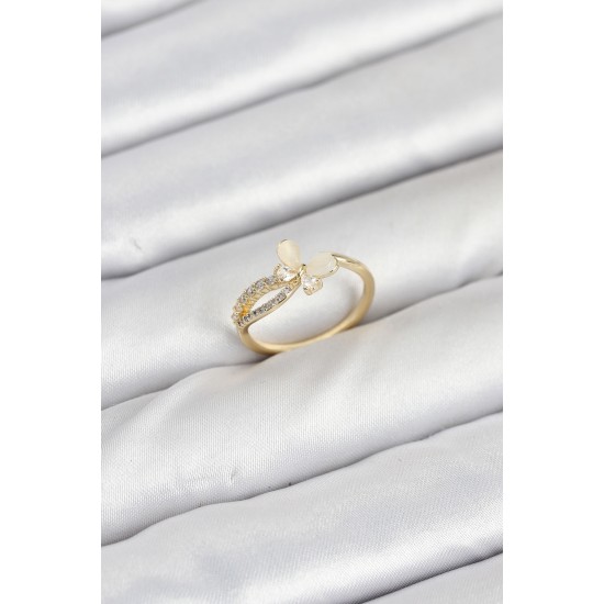 Pirinç Gold Renk Kelebek Zirkon Taşlı Kadın Yüzük - TJ-BYK3854