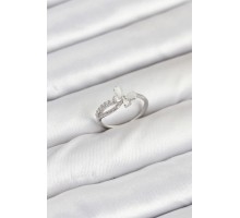 Pirinç Gümüş Renk Kelebek Zirkon Taşlı Kadın Yüzük - TJ-BYK3855