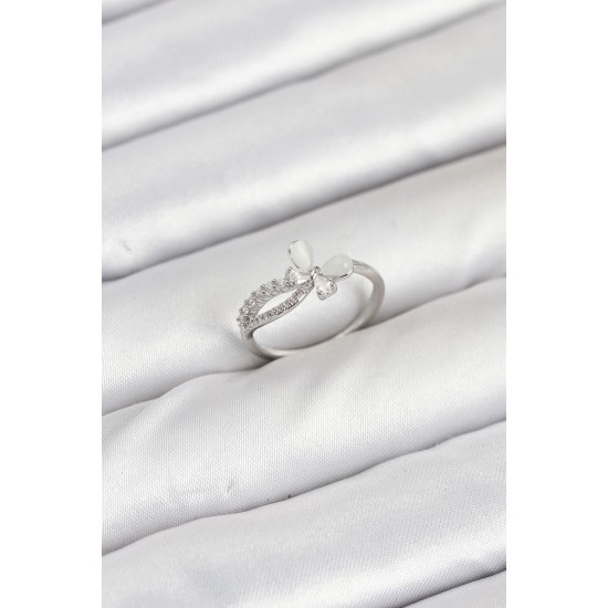 Pirinç Gümüş Renk Kelebek Zirkon Taşlı Kadın Yüzük - TJ-BYK3855