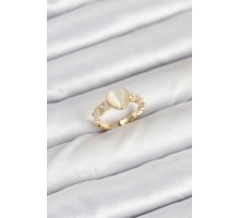 Pirinç Gold Renk Zirkon Taşlı Kalpli Kadın Yüzük - TJ-BYK3856