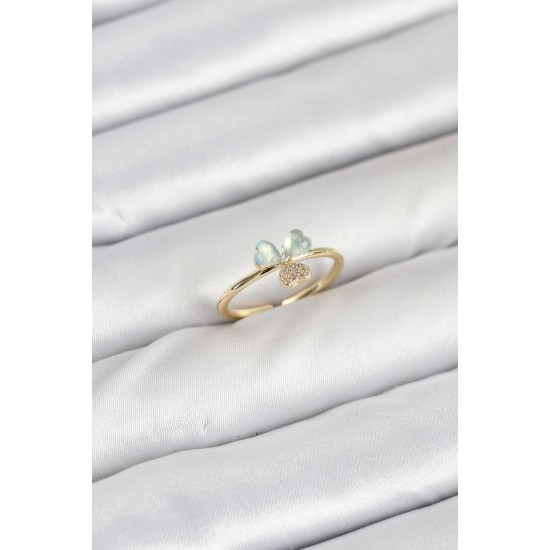 Pirinç Gold Renk Yonca Model Kadın Yüzük - TJ-BYK3858