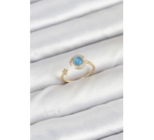 Pirinç Gold Renk Zirkon Taşlı Ay Yıldız Kadın Yüzük - TJ-BYK3860