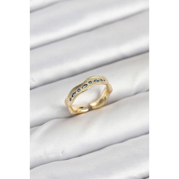 Pirinç Gold Renk Zirkon Taşlı Vintage Kadın Yüzük - TJ-BYK3862