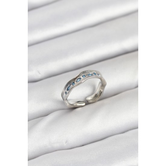 Pirinç Gümüş Renk Zirkon Taşlı Vintage Kadın Yüzük - TJ-BYK3863