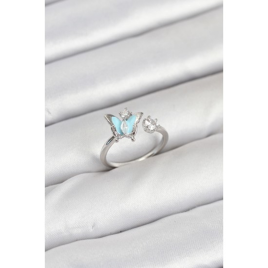 Pirinç Gümüş Renk Kelebek Model Kadın Yüzük - TJ-BYK3865