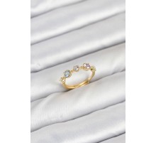 Pirinç Gold Renk Renkli Zirkon Taşlı Kadın Yüzük - TJ-BYK3866