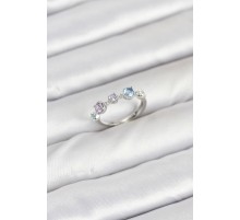 Pirinç Gümüş Renk Renkli Zirkon Taşlı Kadın Yüzük - TJ-BYK3867