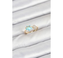 Pirinç Gold Renk Mavi Yıldızlı Model Kadın Yüzük - TJ-BYK3868