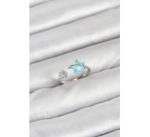 Pirinç Gümüş Renk Mavi Yıldızlı Model Kadın Yüzük - TJ-BYK3869