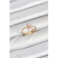 Pirinç Gold Renk Pembe Kelebek Kadın Yüzük TJ-BYK3870