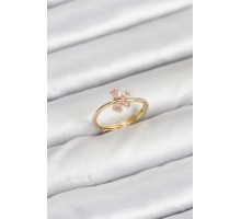 Pirinç Gold Renk Pembe Kelebek Kadın Yüzük - TJ-BYK3870