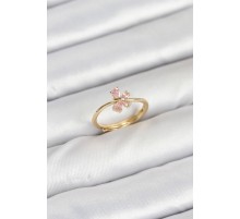 Pirinç Gold Renk Pembe Kelebek Kadın Yüzük - TJ-BYK3870
