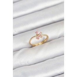 Pirinç Gold Renk Pembe Kelebek Kadın Yüzük TJ-BYK3870